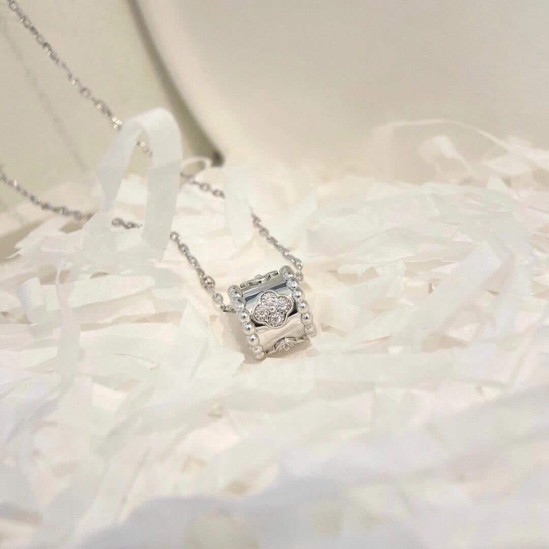 Van Cleef & Arpels Elegant Silver Diamond Pendant Necklace